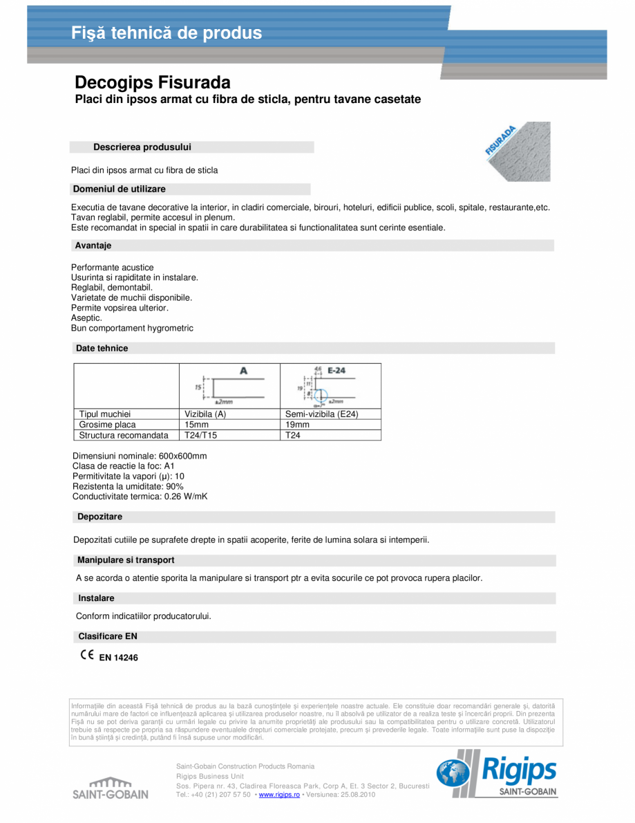 Pagina 1-Placi din ipsos armat cu fibra de sticla, pentru tavane casetate - Decogips® Fisurada...