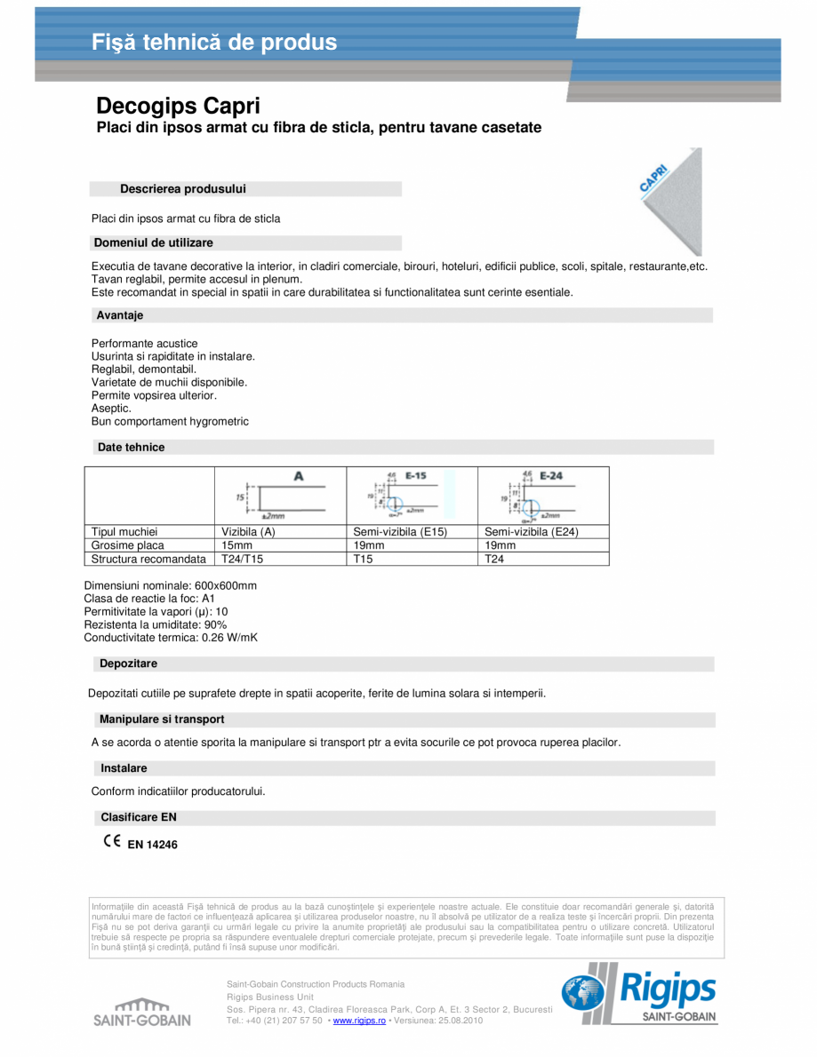 Pagina 1-Placi din ipsos armat cu fibra de sticla, pentru tavane casetate - Decogips® Capri Saint-Gobain ...