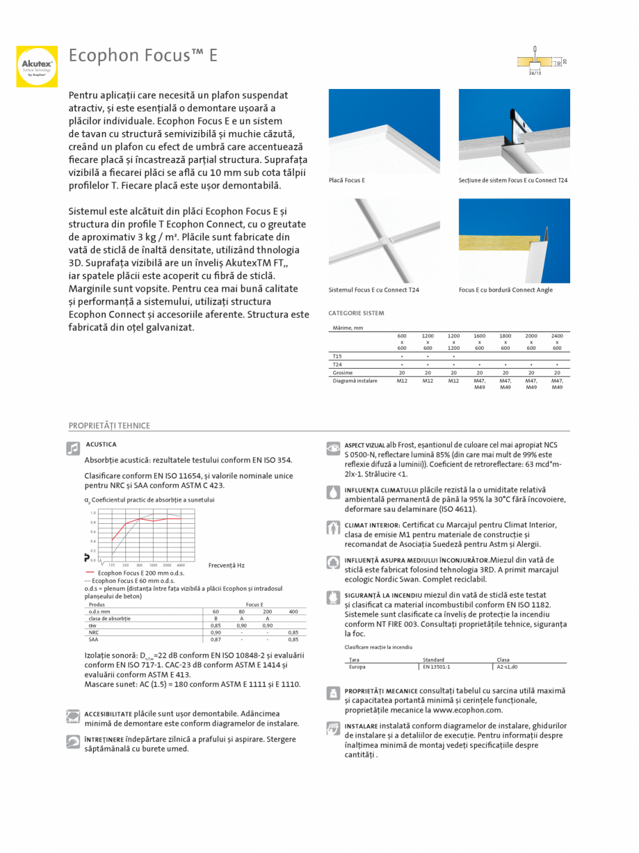 Pagina 1-Plafon suspendat Ecophon Focus™ E ECOPHON Fisa tehnica Romana Ecophon Focus™ E
Pentru...