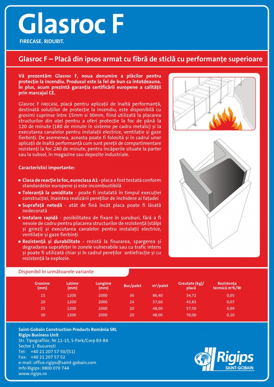 Pagina 1-Placa din ipsos armat cu fibra de sticla
 Saint-Gobain Rigips Glasroc® F Ridurit Fisa tehnica...