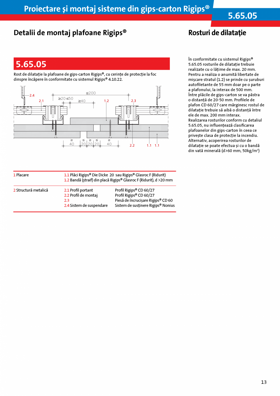 Pagina 13 - Proiectare si montaj sisteme din gips-carton - Plafoane Rigips Saint-Gobain Rigips...