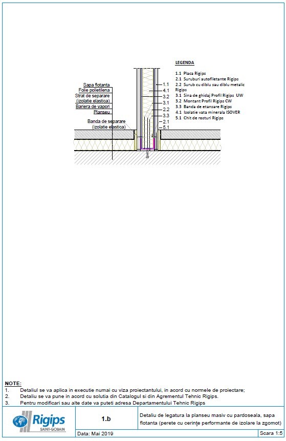 Pagina 1 - CAD-DWG Detaliu de legatura la planseu masiv cu pardoseala sapa flotanta: Perete cu...