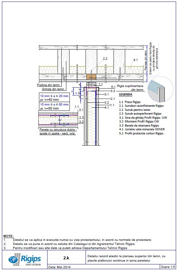Pagina 1-CAD-DWG Detaliu racord elastic la planseu superior din lemn cu placile plafonului continue in zona...