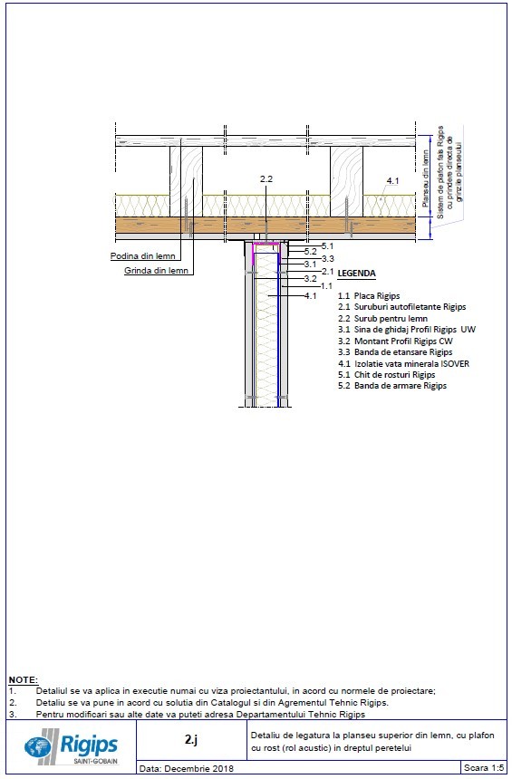 Pagina 1-CAD-DWG Detaliu de legatura la planseu superior din lemn cu plafon cu rost cu rol acustic in dreptul...