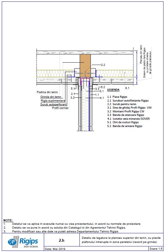 Cad Dwg Detaliu De Legatura La Planseu Superior Din Lemn Cu Placile Plafonului Intrerupte In Zona Peretelui Racord Pe Grinda Saint Gobain Rigips Detaliu De