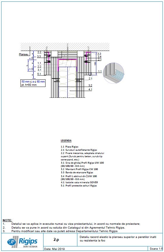 Pagina 1-CAD-DWG Detaliu racord elastic la planseu superior a peretilor inalti cu rezistenta la foc...