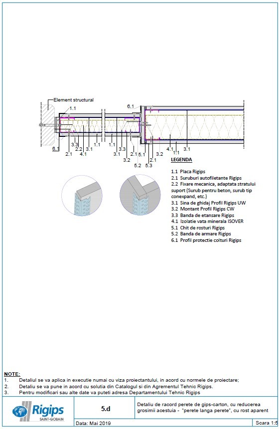 Pagina 1-CAD-DWG Detaliu de racord perete de gips carton cu reducerea grosimii acestuia: perete langa perete ...