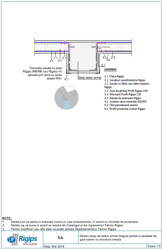 Pagina 1-CAD-DWG Detaliu stalp de beton armat integrat partial in peretele de gips carton cu structura simpla...