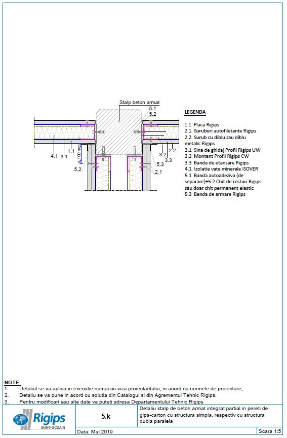Pagina 1-CAD-DWG Detaliu stalp de beton armat integrat partial in pereti de gips carton cu structura simpla...