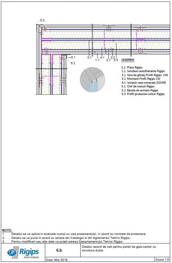 Pagina 1-CAD-DWG Detaliu racord de colt pentru pereti de gips carton cu structura dubla Saint-Gobain Rigips...