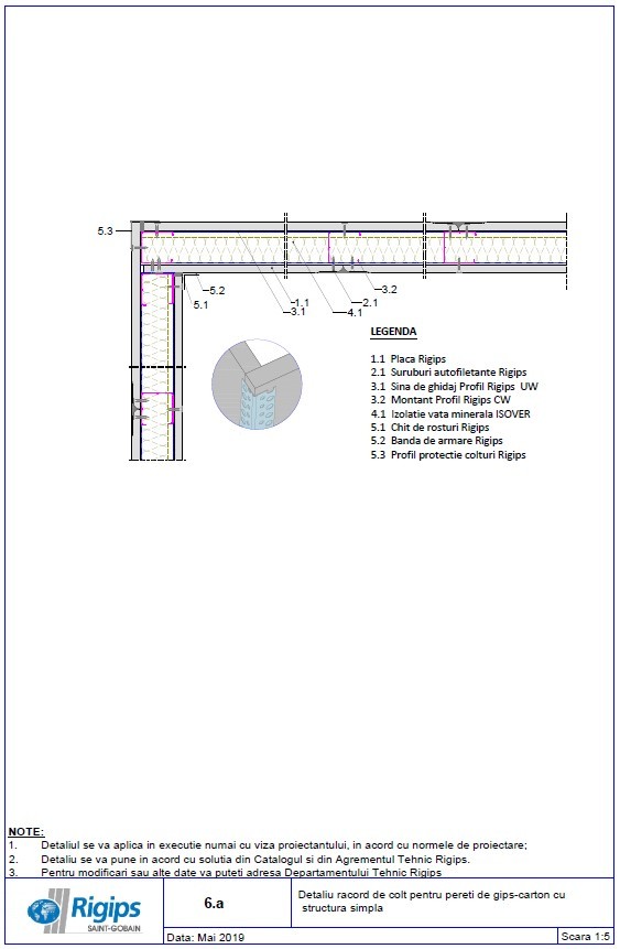 Pagina 1-CAD-DWG Detaliu racord de colt pentru pereti de gips carton cu structura simpla Saint-Gobain Rigips ...