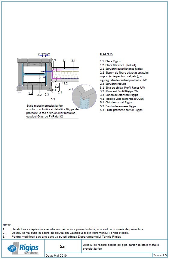 Pagina 1-CAD-DWG Detaliu de racord perete de gips carton la stalp metalic protejat la foc Saint-Gobain Rigips...