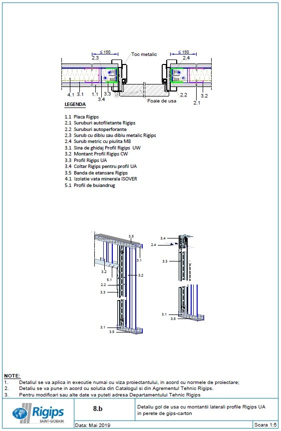 Pagina 1-CAD-DWG Detaliu gol de usa cu montantii laterali profile Rigips UA in perete de gips carton...
