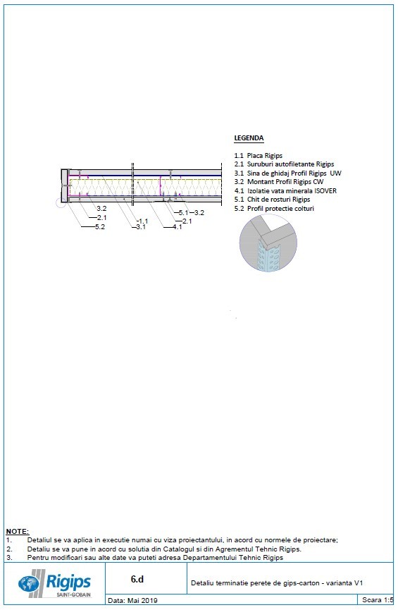 Pagina 1-CAD-DWG Detaliu terminatie perete de gips carton - Varianta V1 Saint-Gobain Rigips Detaliu de produs...