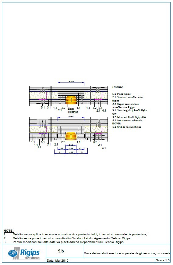 Pagina 1-CAD-DWG Doza de instalatii electrice in perete de gips carton cu caseta Saint-Gobain Rigips Detaliu ...