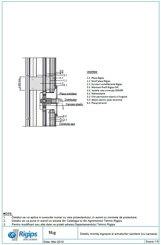 Pagina 1-CAD-DWG Detaliu montaj ingropat al armaturilor sanitare cu carcasa Saint-Gobain Rigips Detaliu de...