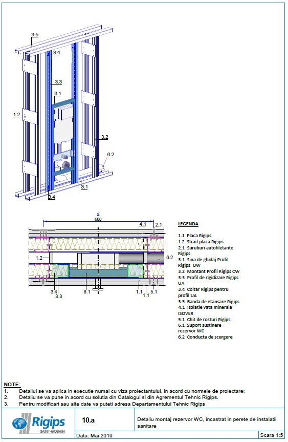 Pagina 1-CAD-DWG Detaliu montaj rezervor WC incastrat in perete de instalatii sanitare Saint-Gobain Rigips...