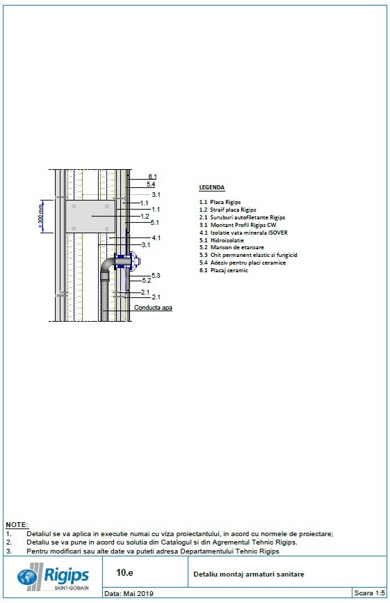 Pagina 1-CAD-DWG Detaliu montaj armaturi sanitare Saint-Gobain Rigips Detaliu de produs Rigidur H 
