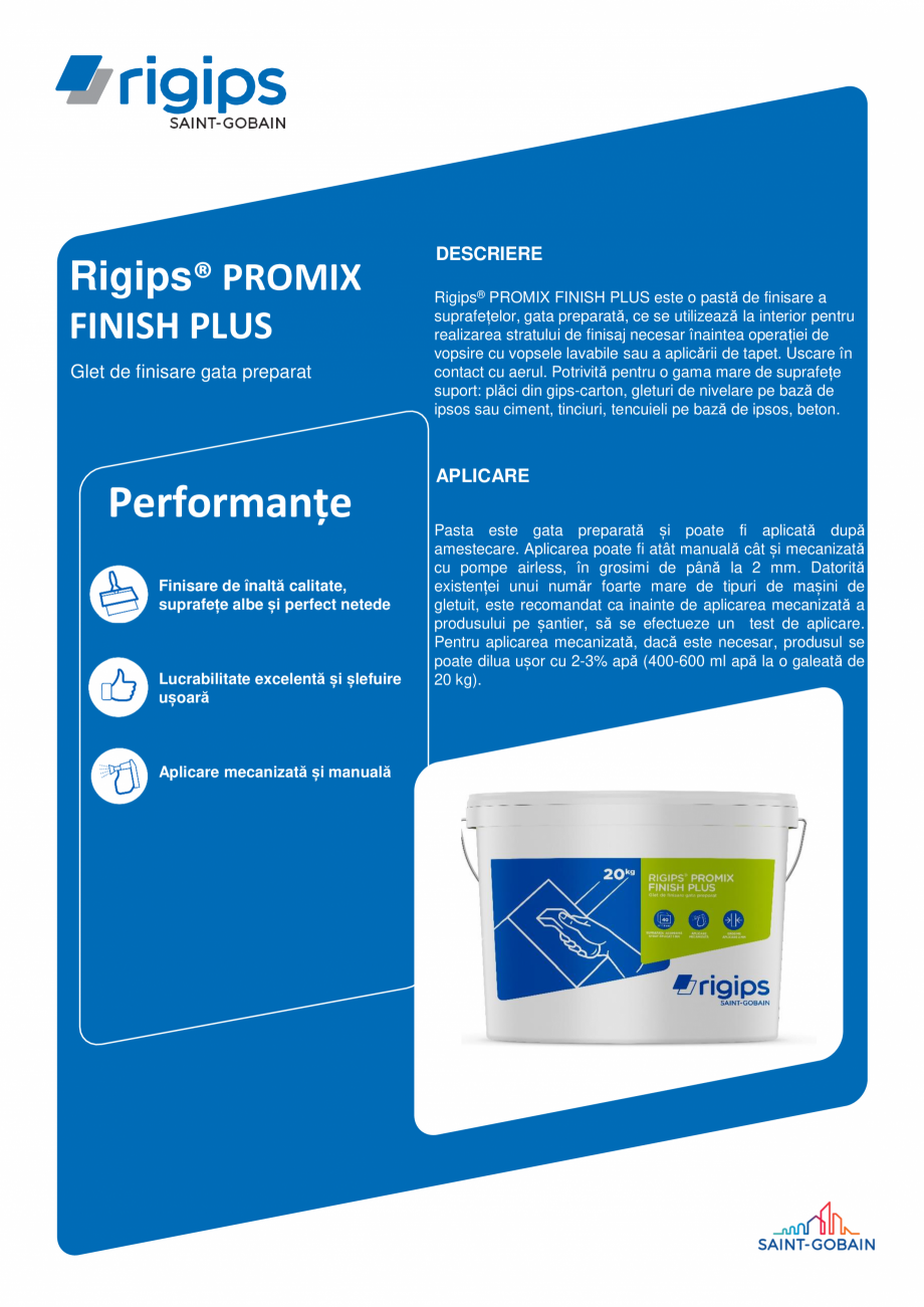 Pagina 1-Glet de finisare gata preparat pentru gips-carton - Rigips PROMIX FINISH PLUS Saint-Gobain Rigips...