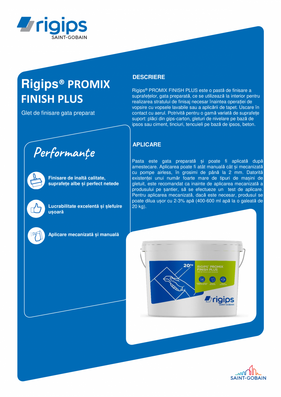 Pagina 1-Glet de finisare gata preparat Saint-Gobain Rigips Rigips® PROMIX FINISH PLUS Fisa tehnica...