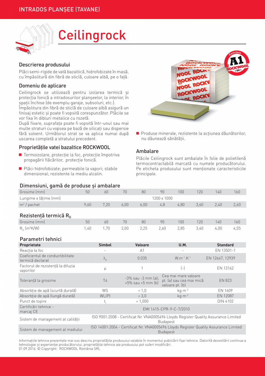 Pagina 1-Placi semi-rigide de vata bazaltica ROCKWOOL Ceilingrock Fisa tehnica INTRADOS PLANŞEE (TAVANE)
...
