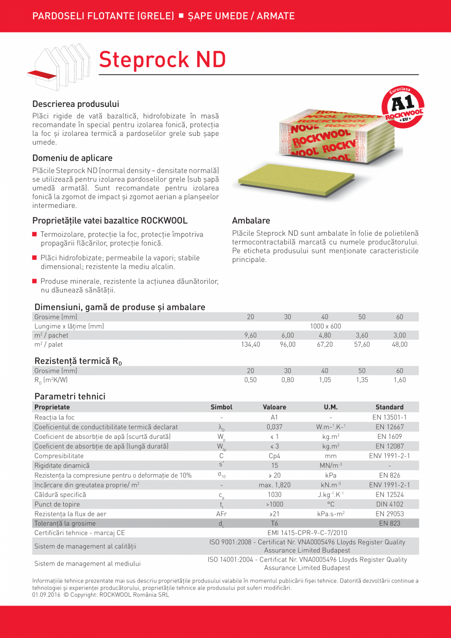 Pagina 1-Placi rigide de vata bazaltica pentru pardoseli ROCKWOOL Steprock ND Fisa tehnica Romana PARDOSELI...