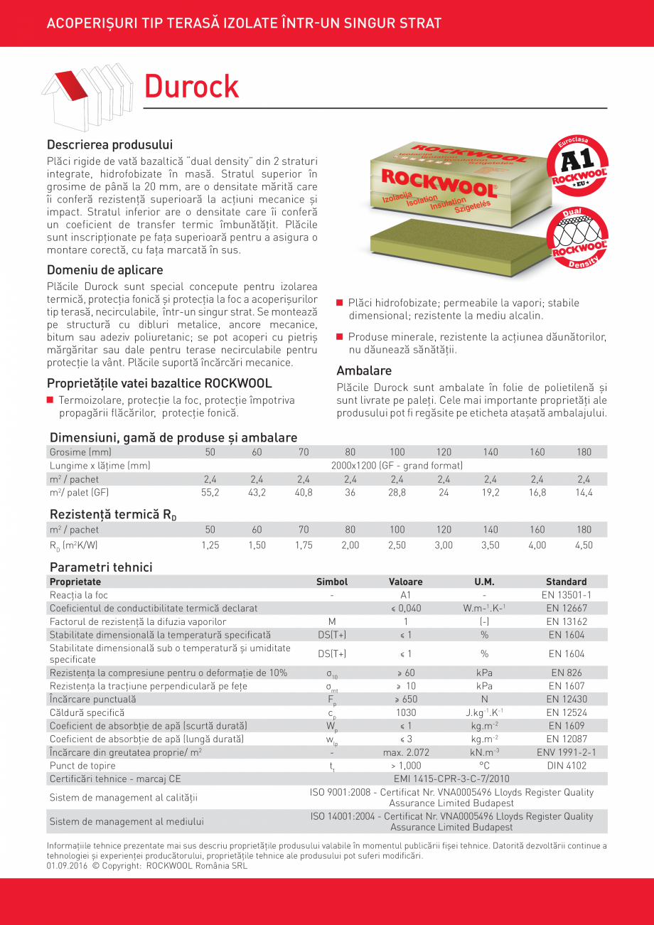 Pagina 1-Placi rigide de vata bazaltica ROCKWOOL DUROCK Fisa tehnica Romana ACOPERIȘURI TIP TERASĂ IZOLATE ...