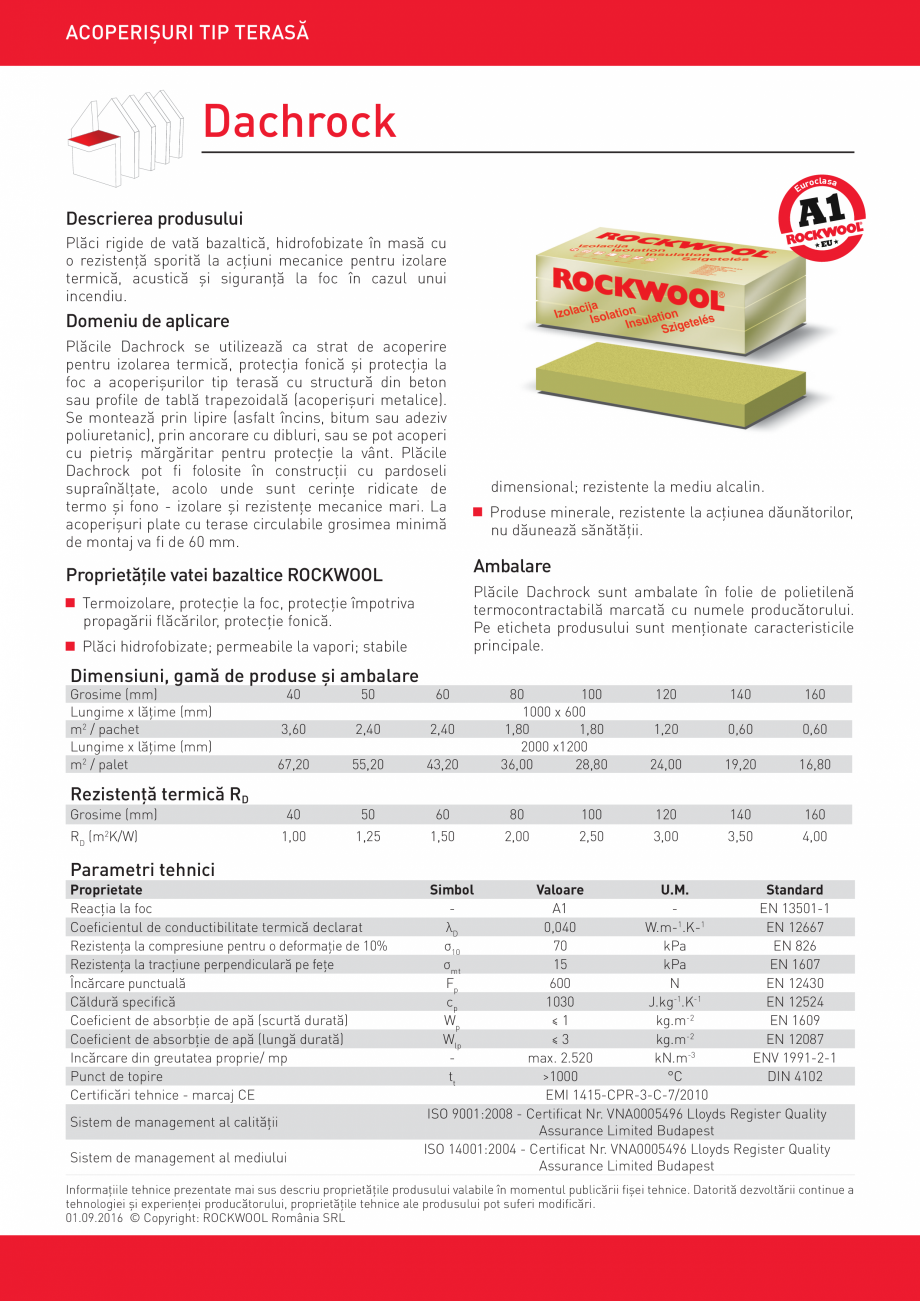 Pagina 1-Placi rigide de vata bazaltica ROCKWOOL DACHROCK Fisa tehnica Romana ACOPERIȘURI TIP TERASĂ
...