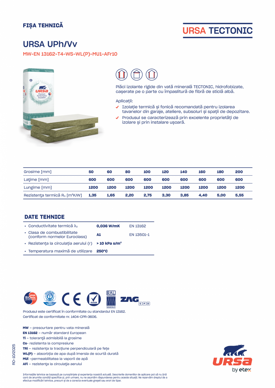 Pagina 1-Plăci izolatoare rigide din vată minerală URSA TECTONIC UPh/Vv Fisa tehnica Romana FIȘA TEHNICĂ...
