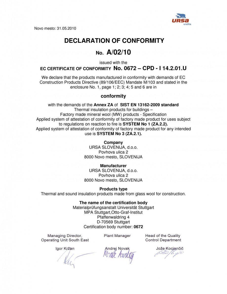 Pagina 8 - Certificat de conformitate A/02/10  Certificare produs Engleza r

Products can put in...
