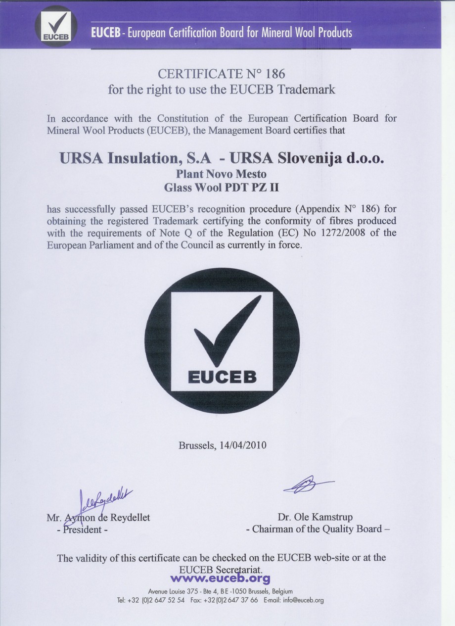 Pagina 1 - Certificat EUCEB  Certificare produs Engleza CERTIFICATE N° 186 for the right to use...