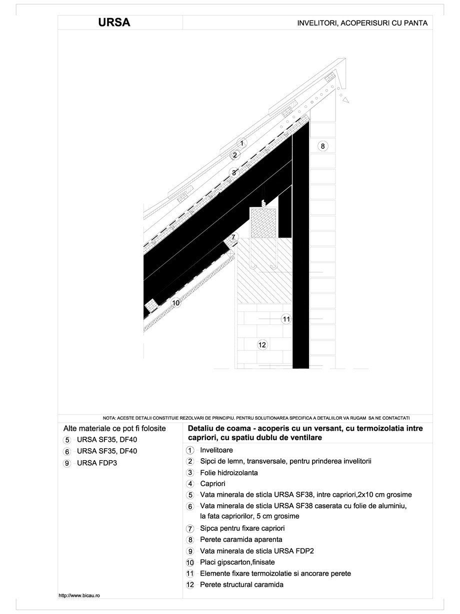 Pagina 1-CAD-DWG Detaliu de coama - acoperis cu un versant, cu termoizolatia intre capriori, cu spatiu dublu ...