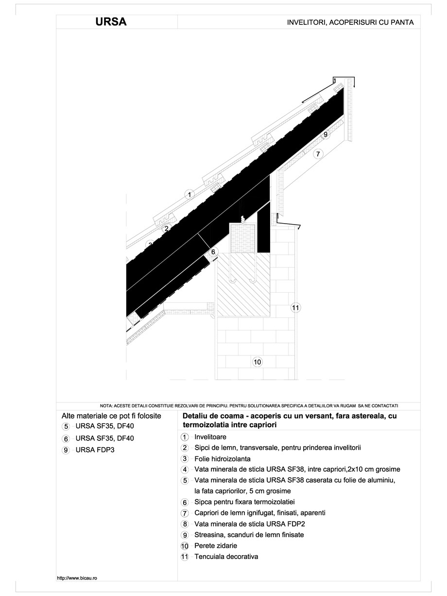 Pagina 1-CAD-DWG Detaliu de coama - acoperis cu un versant, fara astereala, cu termoizolatia intre capriori...