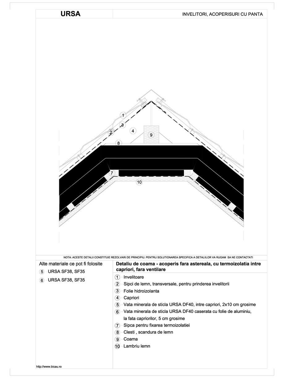 Pagina 1-CAD-DWG Detaliu de coama - acoperis fara astereala, cu termoizolatia intre capriori, fara ventilare ...