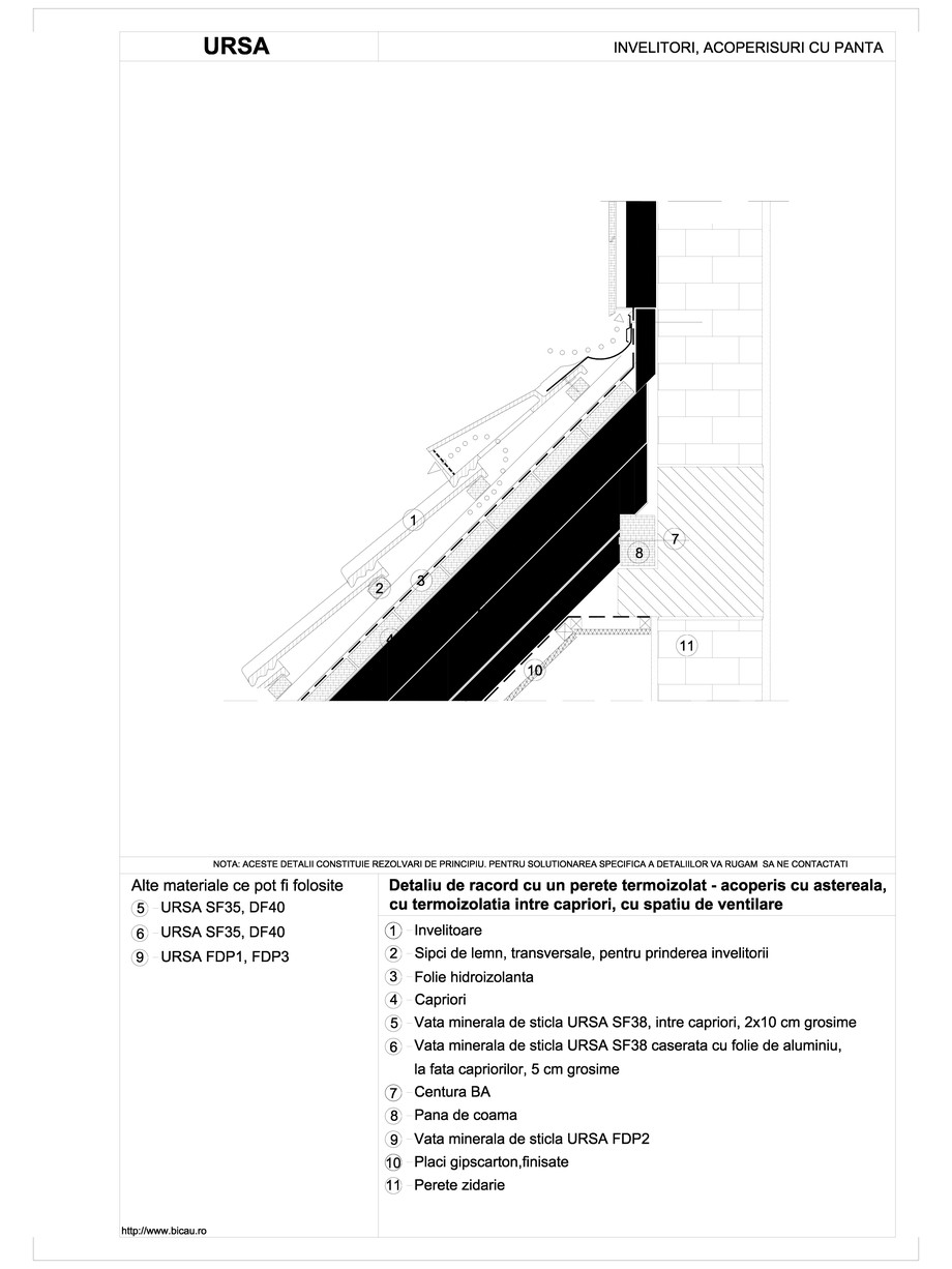 Pagina 1-CAD-DWG Detaliu de racord cu un perete termoizolat - acoperis cu astereala, cu termoizolatia intre...