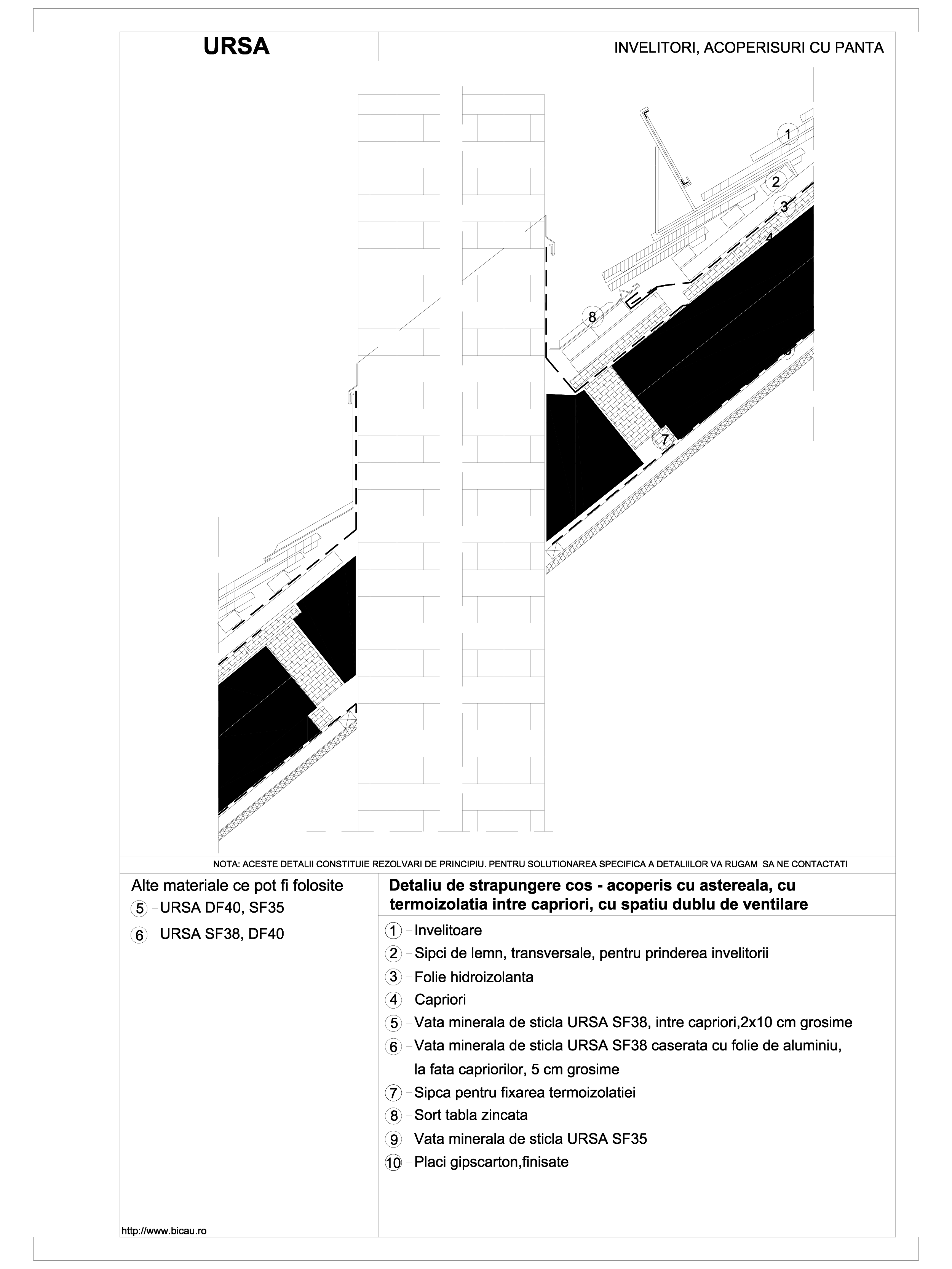 Pagina 1 - CAD-DWG Detaliu de strapungere cos - acoperis cu astereala, cu termoizolatia intre...
