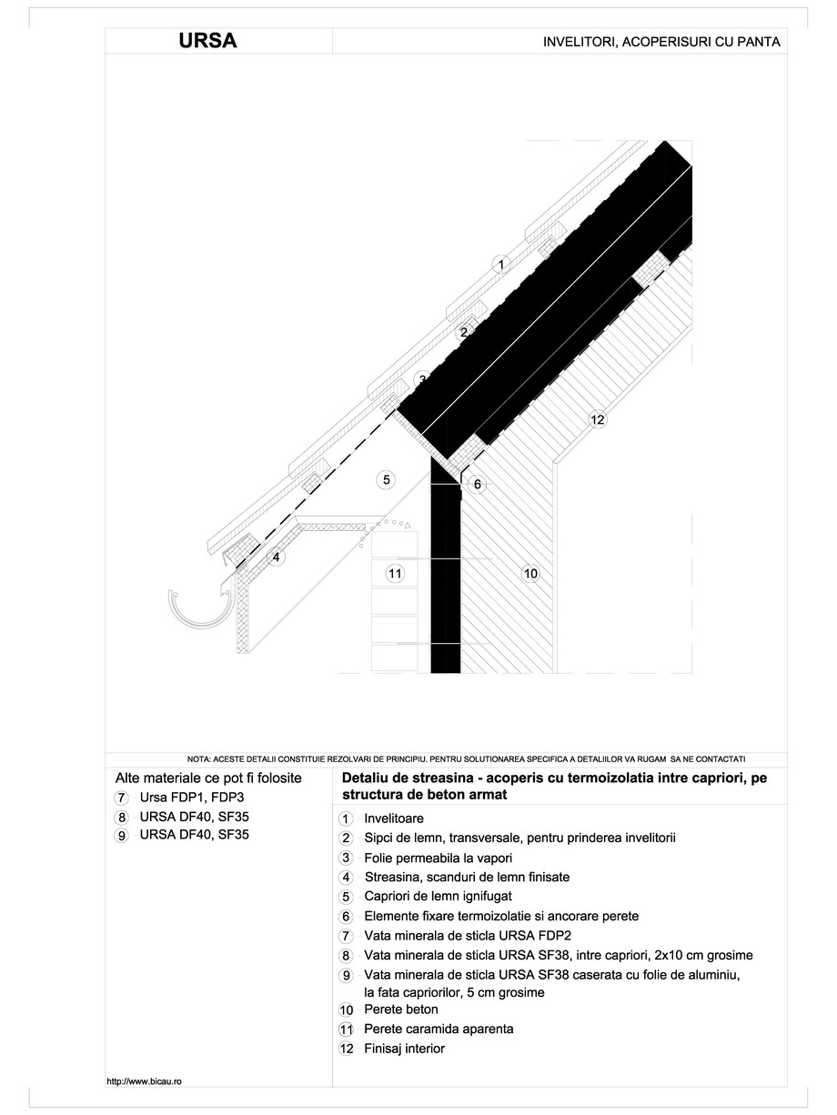 Pagina 1-CAD-DWG Detaliu de streasina - acoperis cu termoizolatia intre capriori, pe structura de beton armat...
