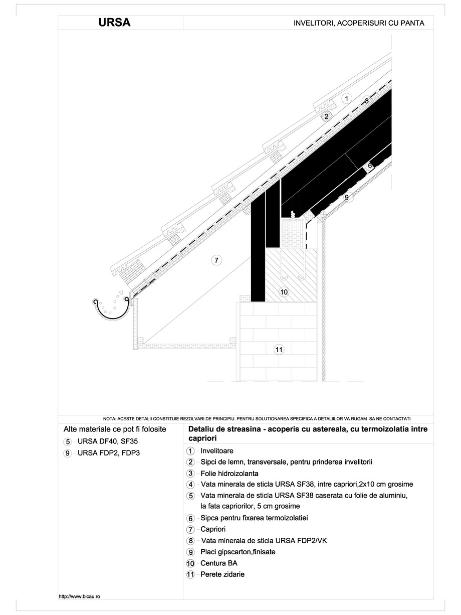 Pagina 1-CAD-DWG Detaliu de streasina - acoperis cu termoizolatia intre capriori, pe structura de beton armat...