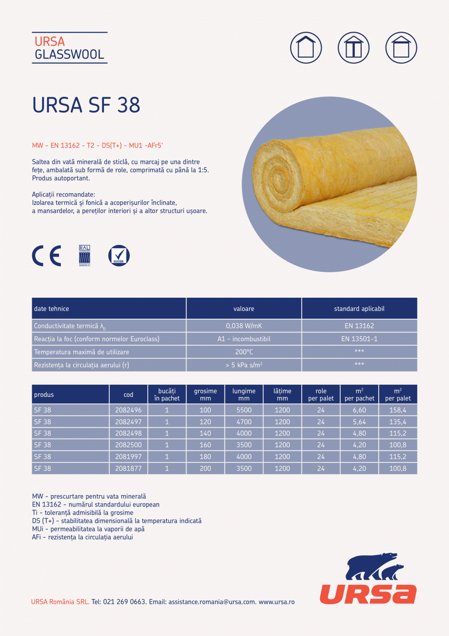 Pagina 1-Saltea autoportanta din vata minerala de sticla URSA GLASSWOOL SF 38 Fisa tehnica Romana URSA...