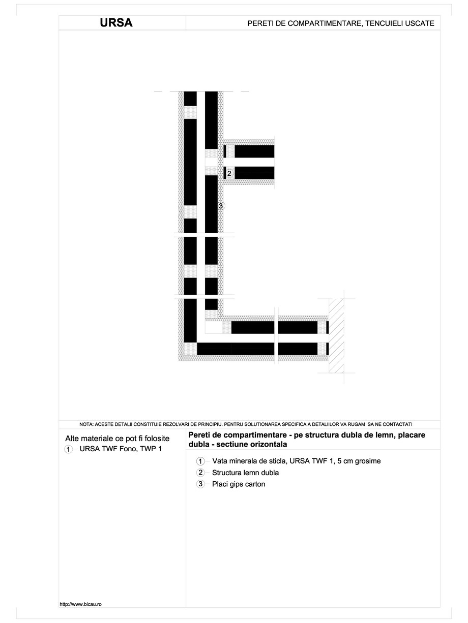 Pagina 1-CAD-DWG Pereti de compartimentare - pe structura dubla de lemn, placare dubla - sectiune orizontala ...