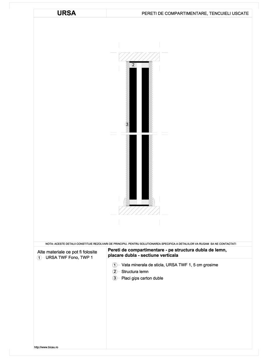 Pagina 1-CAD-DWG Pereti de compartimentare - pe structura dubla de lemn, placare dubla - sectiune verticala...