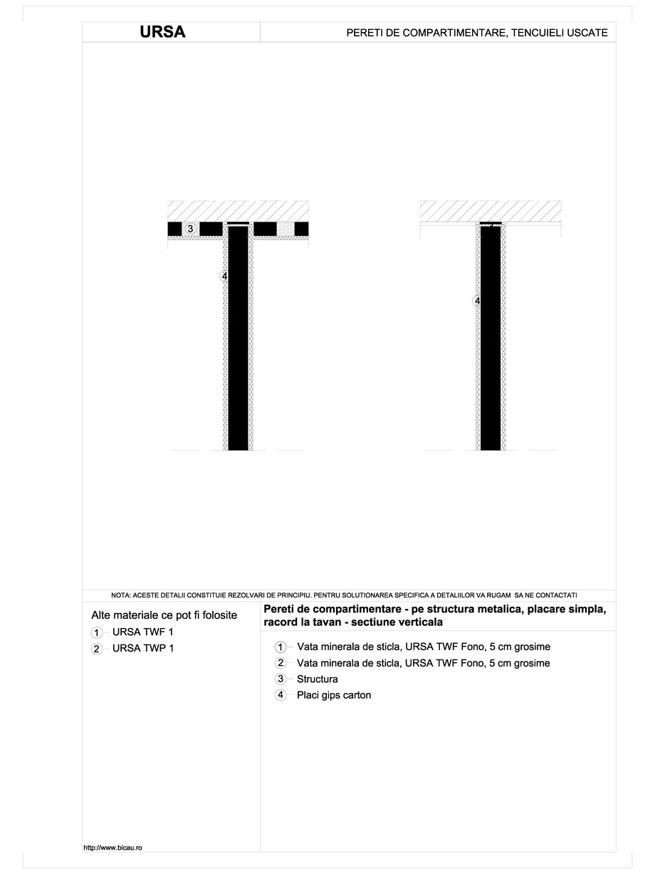 Pagina 1-CAD-DWG Pereti de compartimentare - pe structura metalica, placare simpla, racord la tavan -...