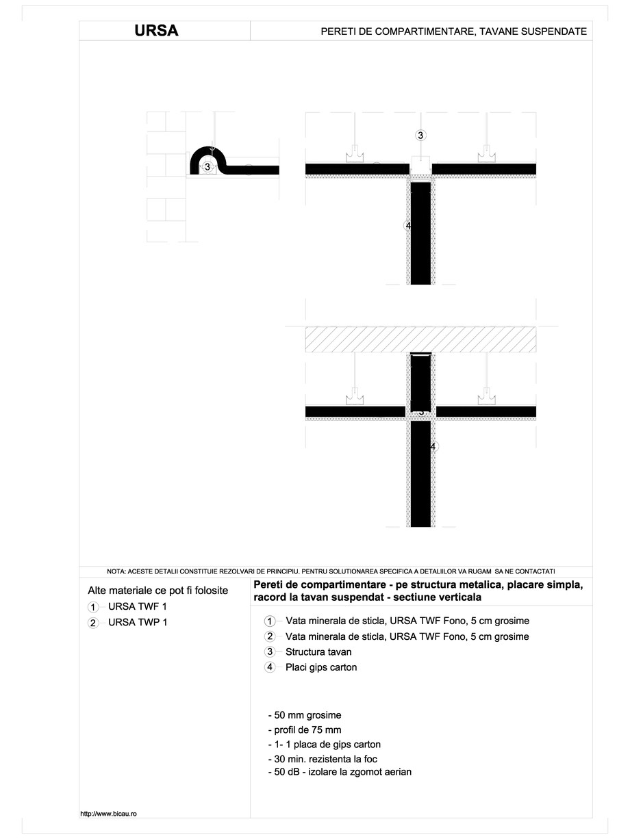 Pagina 1-CAD-DWG Pereti de compartimentare - pe structura metalica, placare simpla, racord la tavan suspendat...
