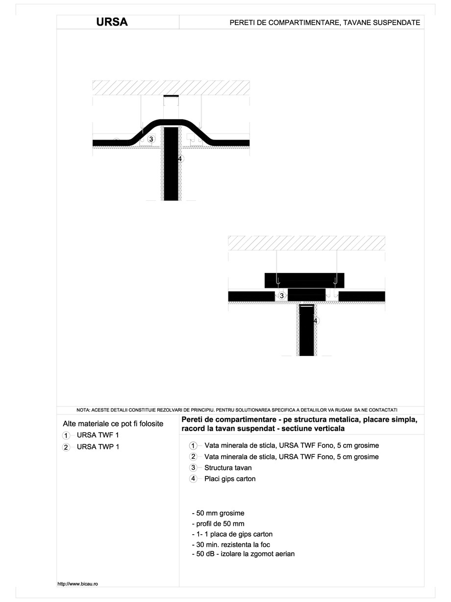 Pagina 1-CAD-DWG Pereti de compartimentare - pe structura metalica, placare simpla, racord la tavan suspendat...
