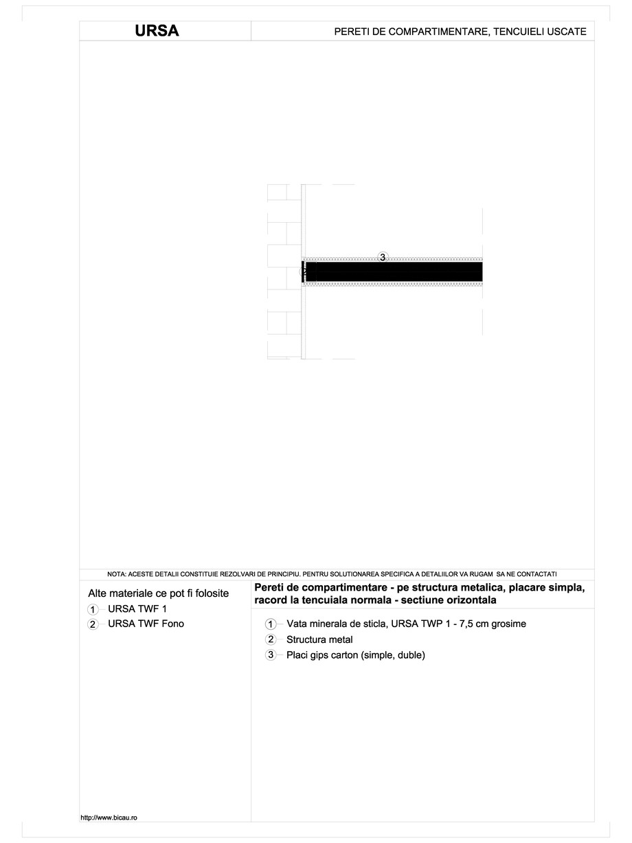 Pagina 1-CAD-DWG Pereti de compartimentare - pe structura metalica, placare simpla, racord la tencuiala...
