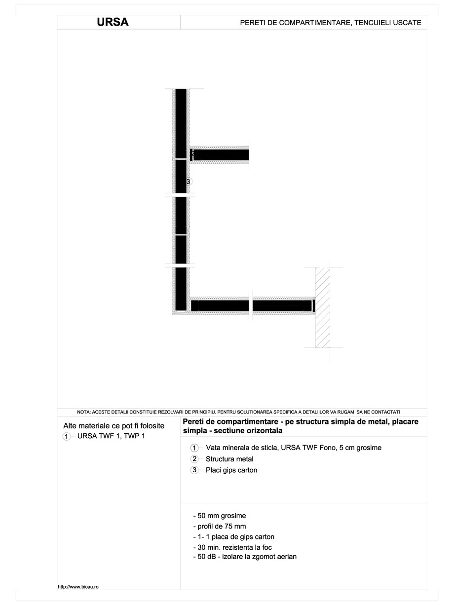 Pagina 1-CAD-DWG Pereti de compartimentare - pe structura simpla de metal, placare simpla - sectiune...