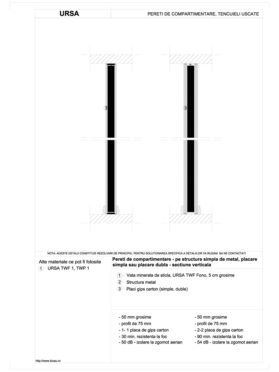 Pagina 1-CAD-DWG Pereti de compartimentare - pe structura simpla de metal, placare simpla sau placare dubla -...