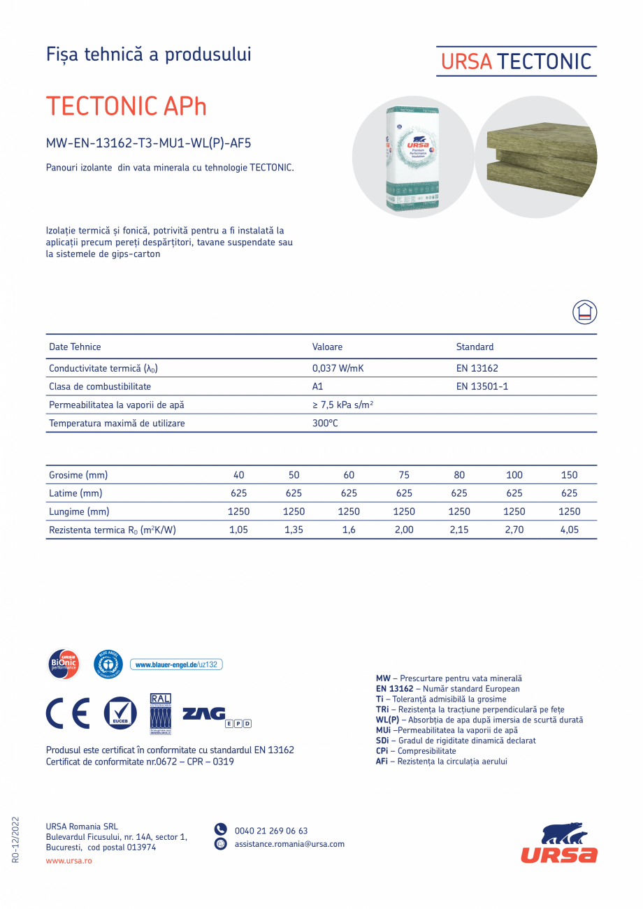 Pagina 1-Panouri izolante din vata minerala cu tehnologie  URSA TECTONIC Aph Fisa tehnica Romana Fișa...
