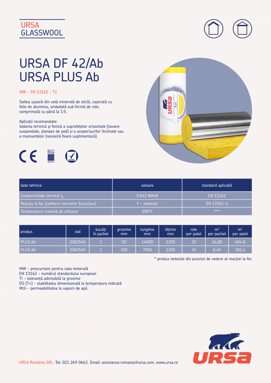 Pagina 1-Saltea din vata minerala de sticla  URSA GLASSWOOL PLUS Ab | DF 42/Ab Fisa tehnica Romana URSA...
