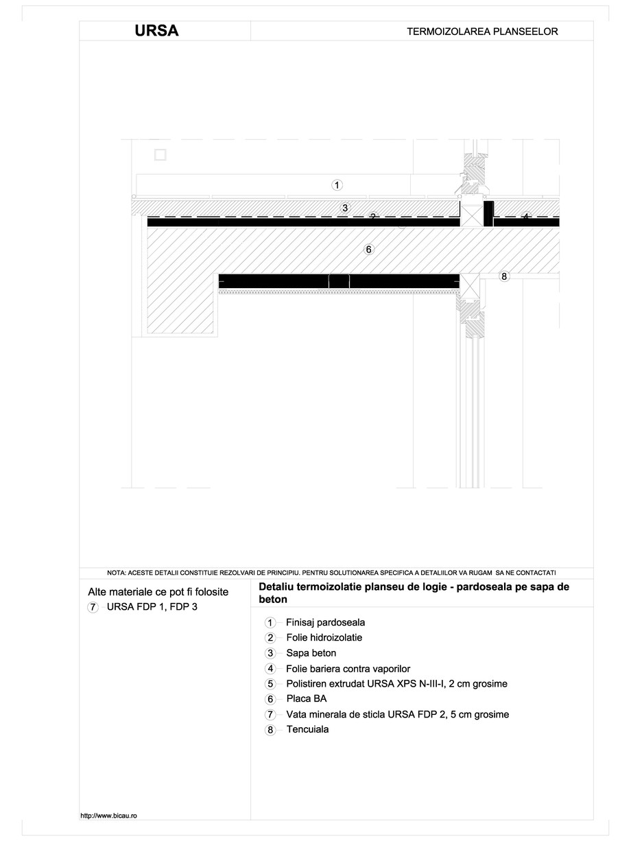 Pagina 1-CAD-DWG Detaliu termoizolatie planseu de logie - pardoseala pe sapa de beton URSA Detaliu de montaj 